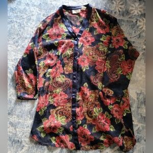 Victoria's Secret Vintage Gold Label Sheer Blue Floral Short Robe Kimono Med/L